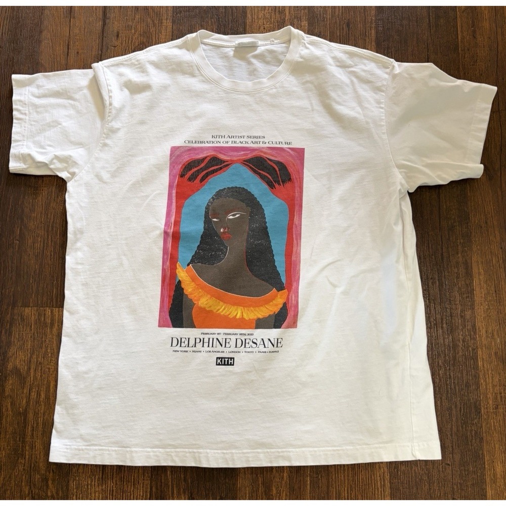 Men's Kith T-Shirt White Delphine Desane XL Art Black Streetwear City Mural